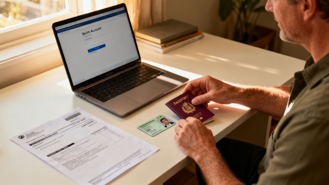 Australian resident preparing identity documents at home