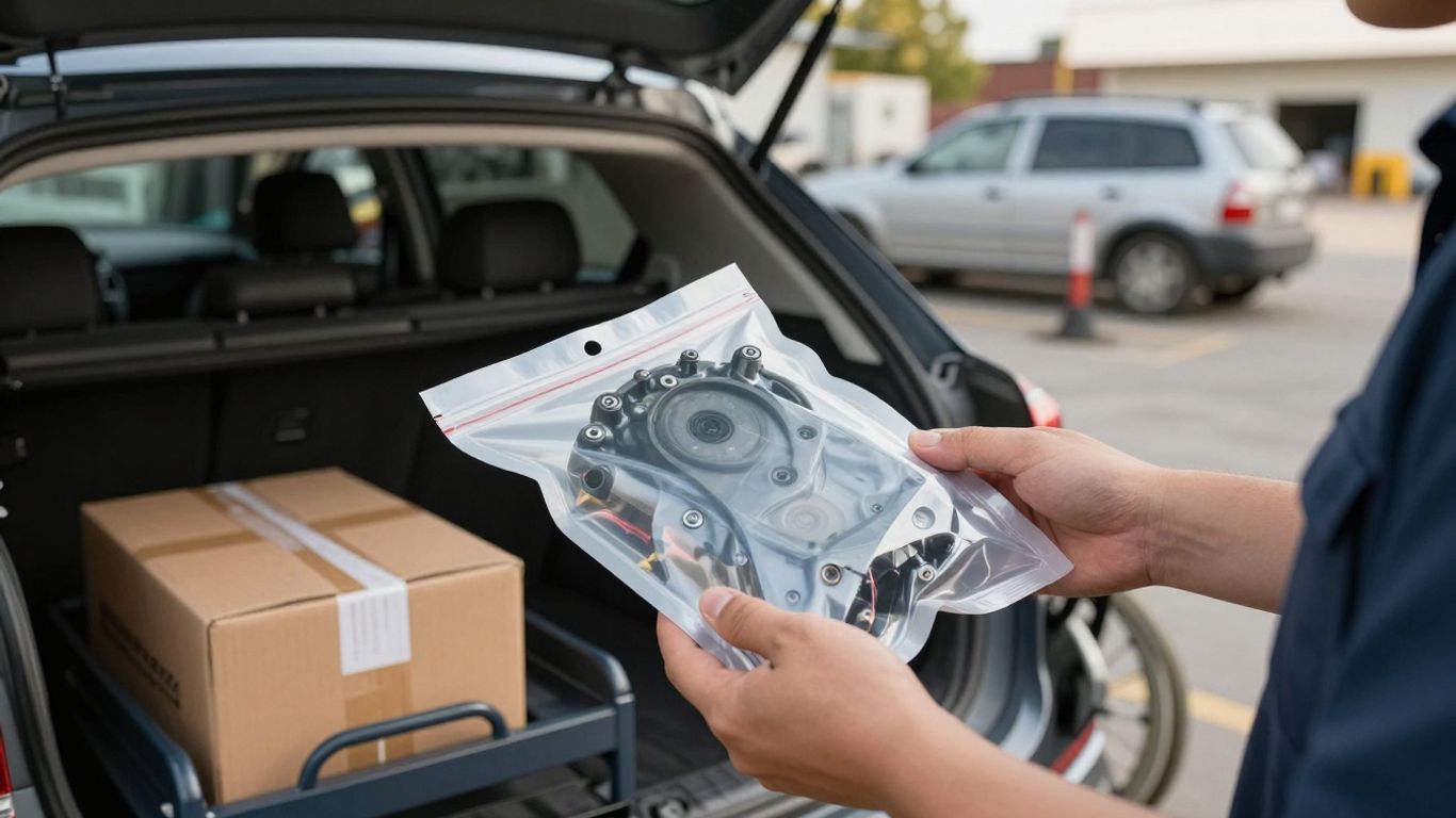 Packed replacement auto part ready for urgent shipment