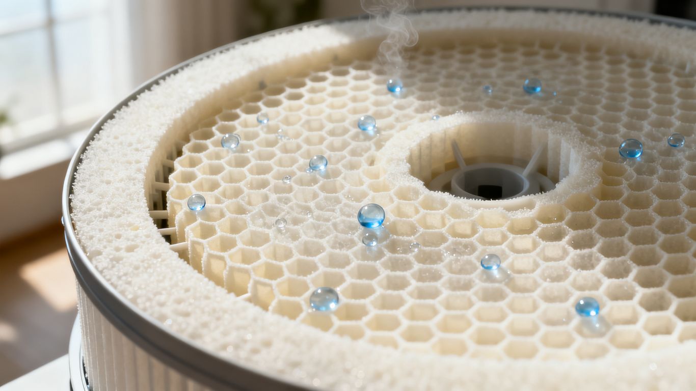 Desiccant wheels spinning in a specialized dehumidifier unit