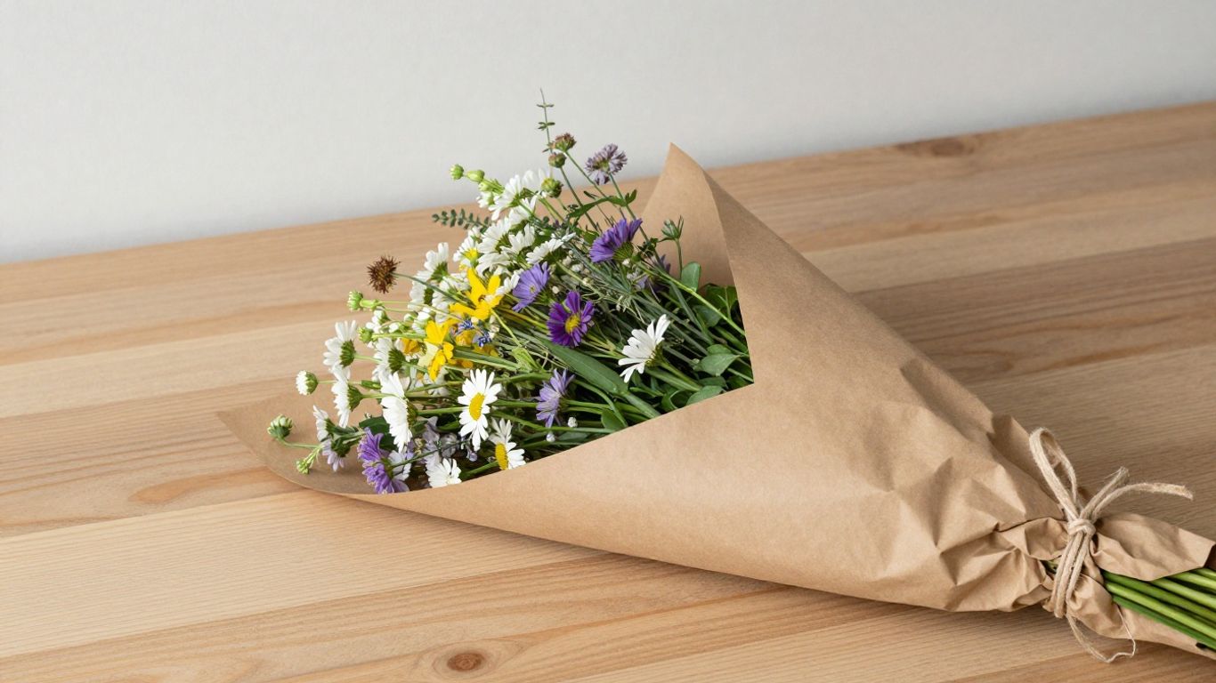 A hand-tied bouquet wrapped in elegant paper