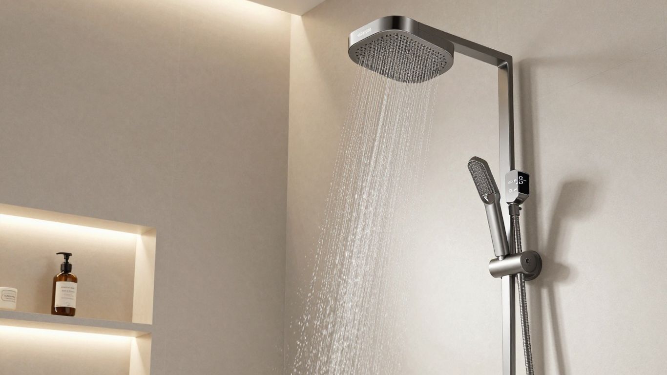 Kohler Stillness Bath digital shower in a modern bathroom.