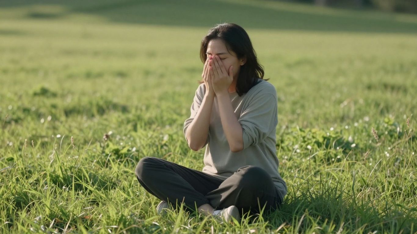 Person practicing slow breathing in a quiet natural setting