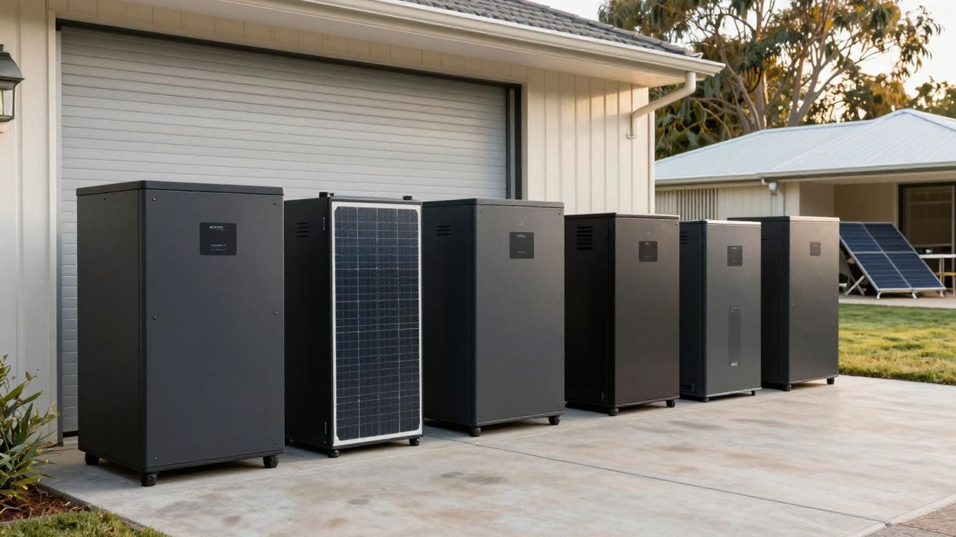 Home solar battery technologies beside panels