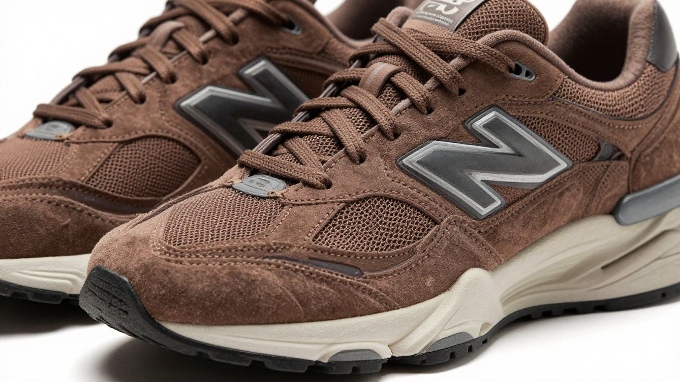 Pantofi sport New Balance 9060 maro, detaliat.