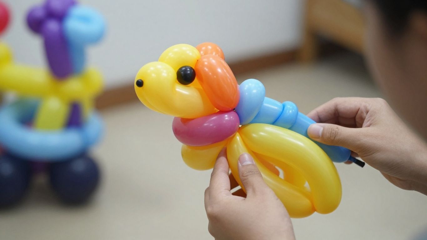 Bunte Ballontiere werden aus Luftballons geformt.