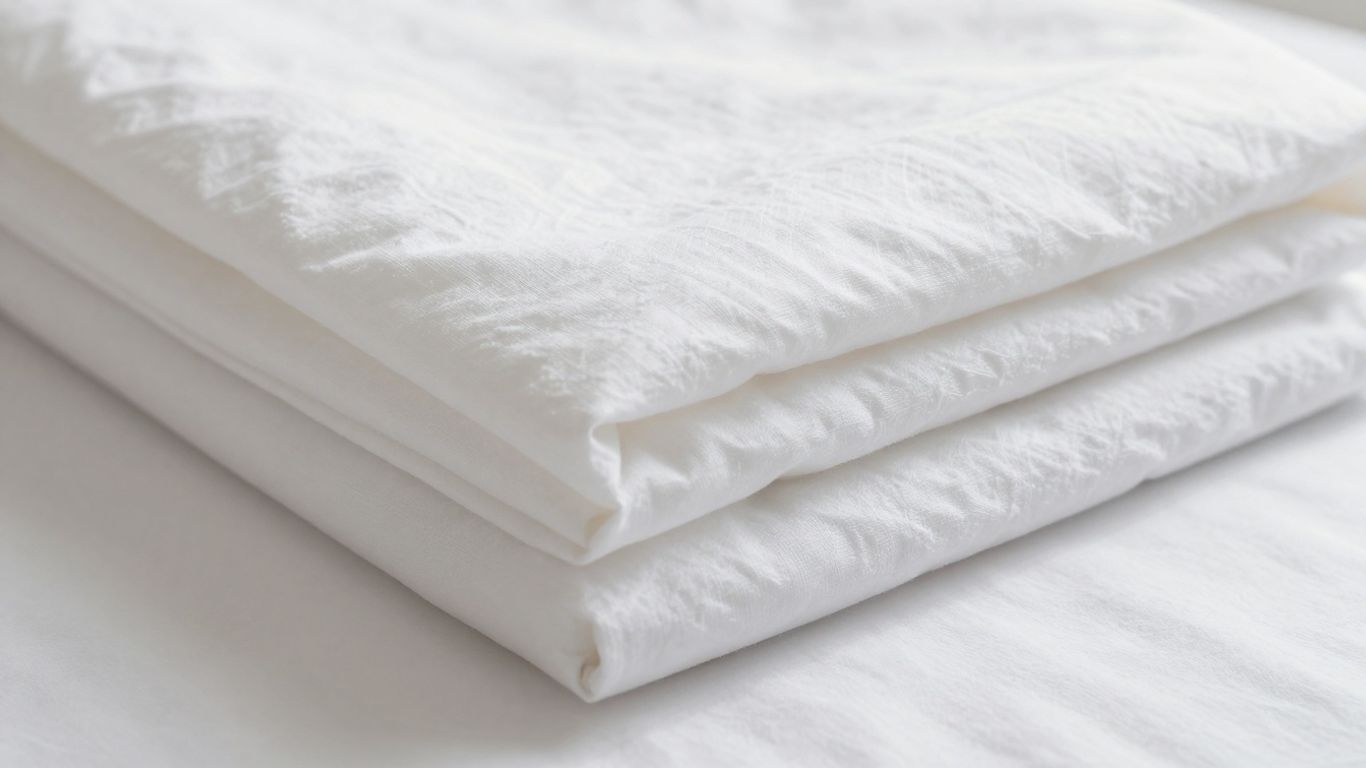 Crisp white cotton percale sheets folded neatly.