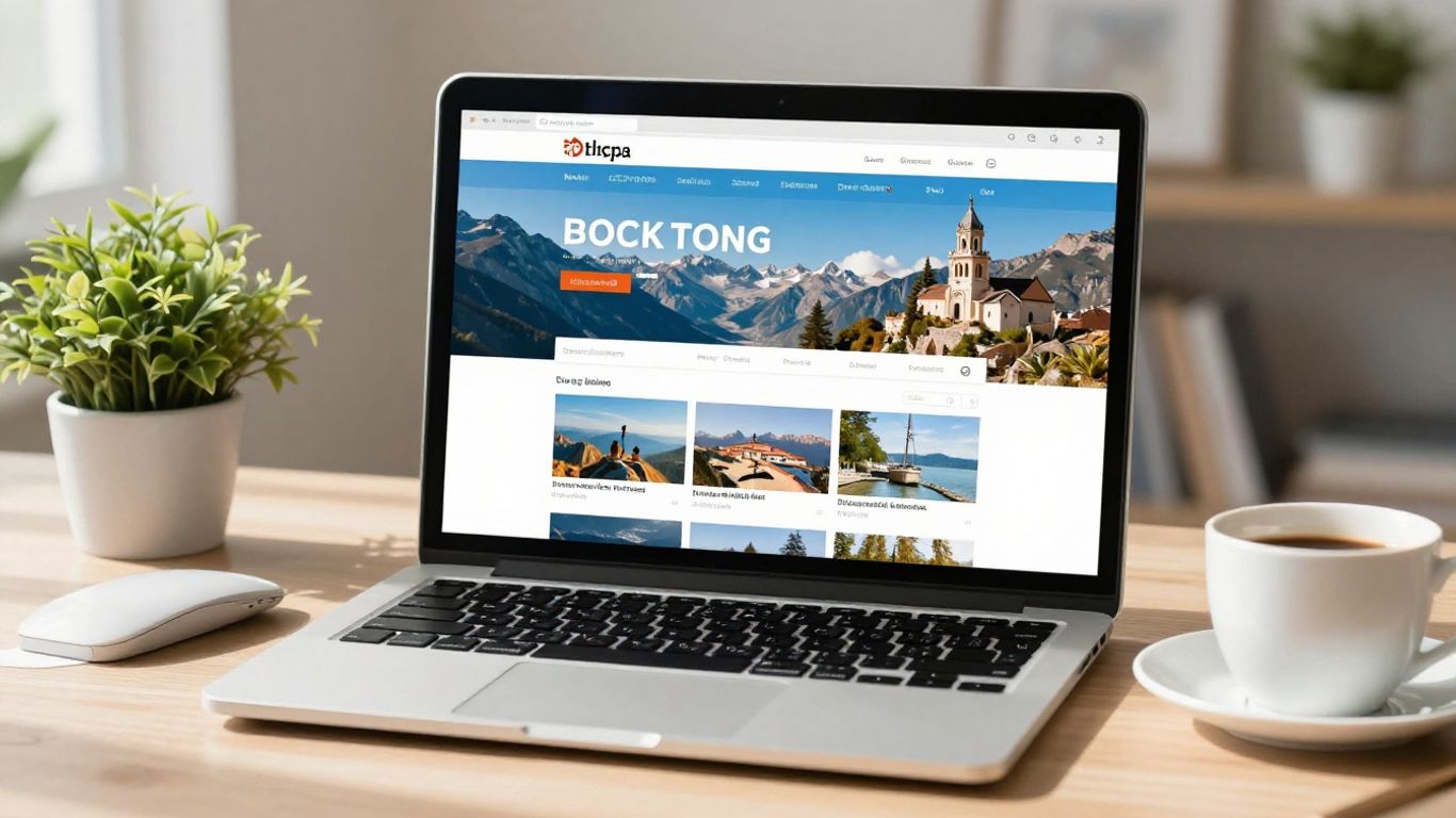 Laptop displaying a short-term rental blog interface.