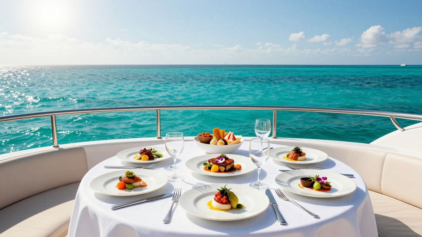 Luxury yacht with gourmet dining in the Bahamas