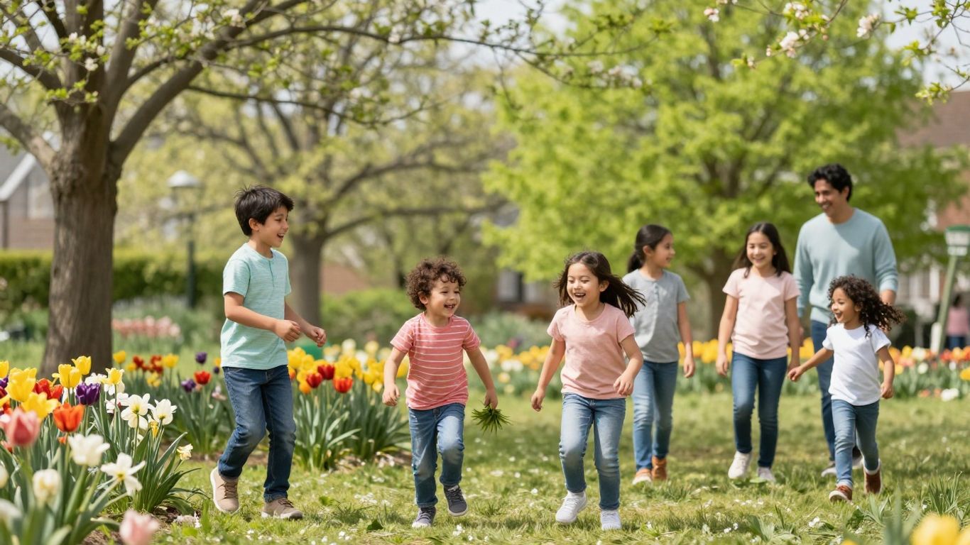 Family enjoying a sunny spring day in Horsham.