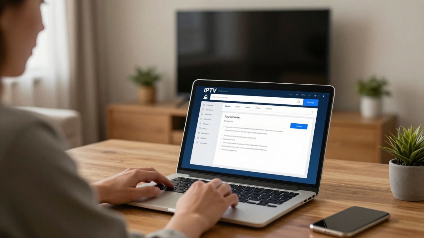 Person reviewing IPTV service details on laptop