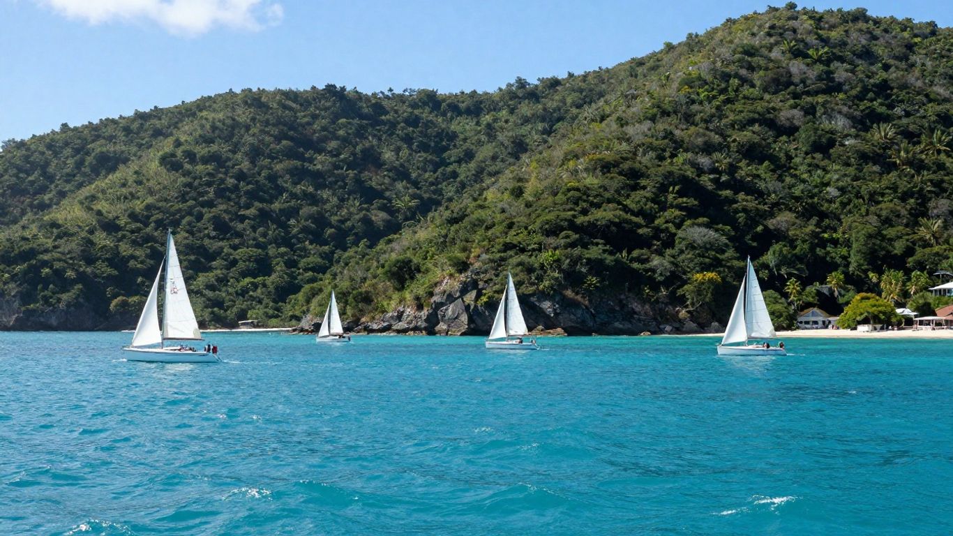 Sailboats on turquoise water near Tortola, British Virgin Islands.