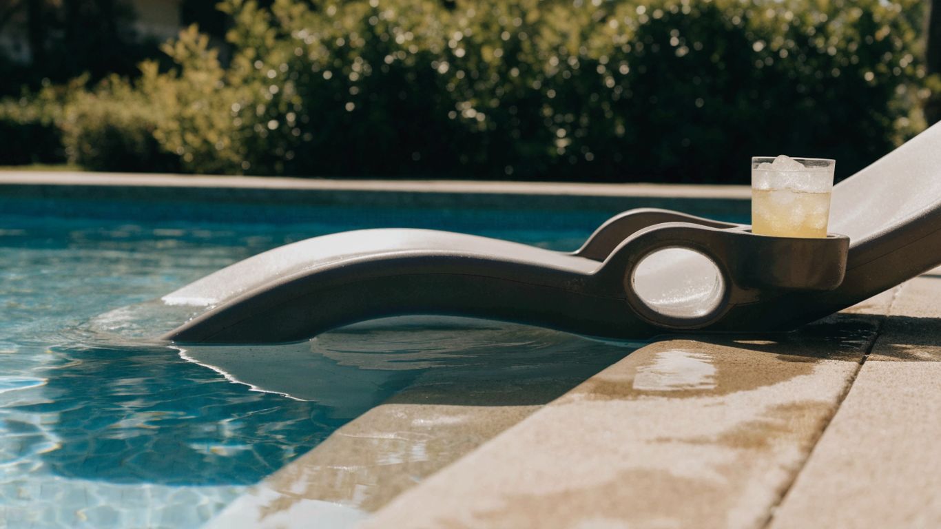 Pool lounger with a shaded cup holder by the pool
