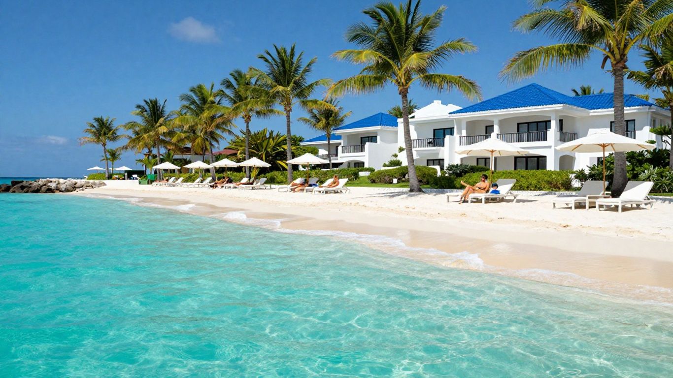 Couple relaxing on a beach vacation.
