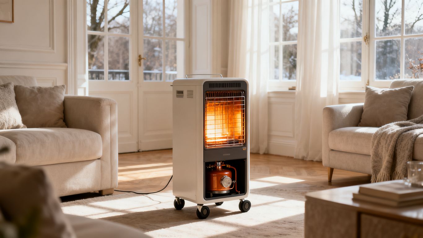 Chauffage gaz mobile dans intérieur lumineux