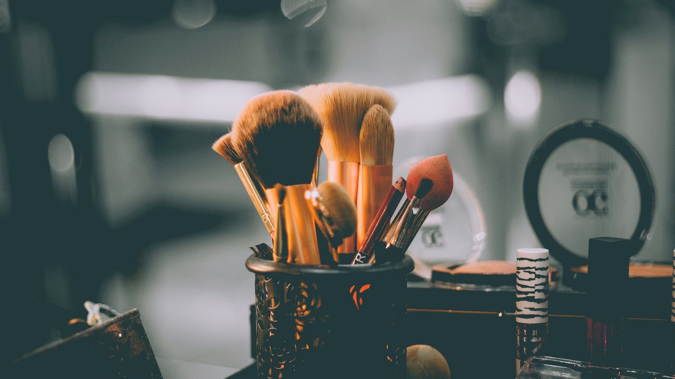 Makeup brushes arranged in a factory
