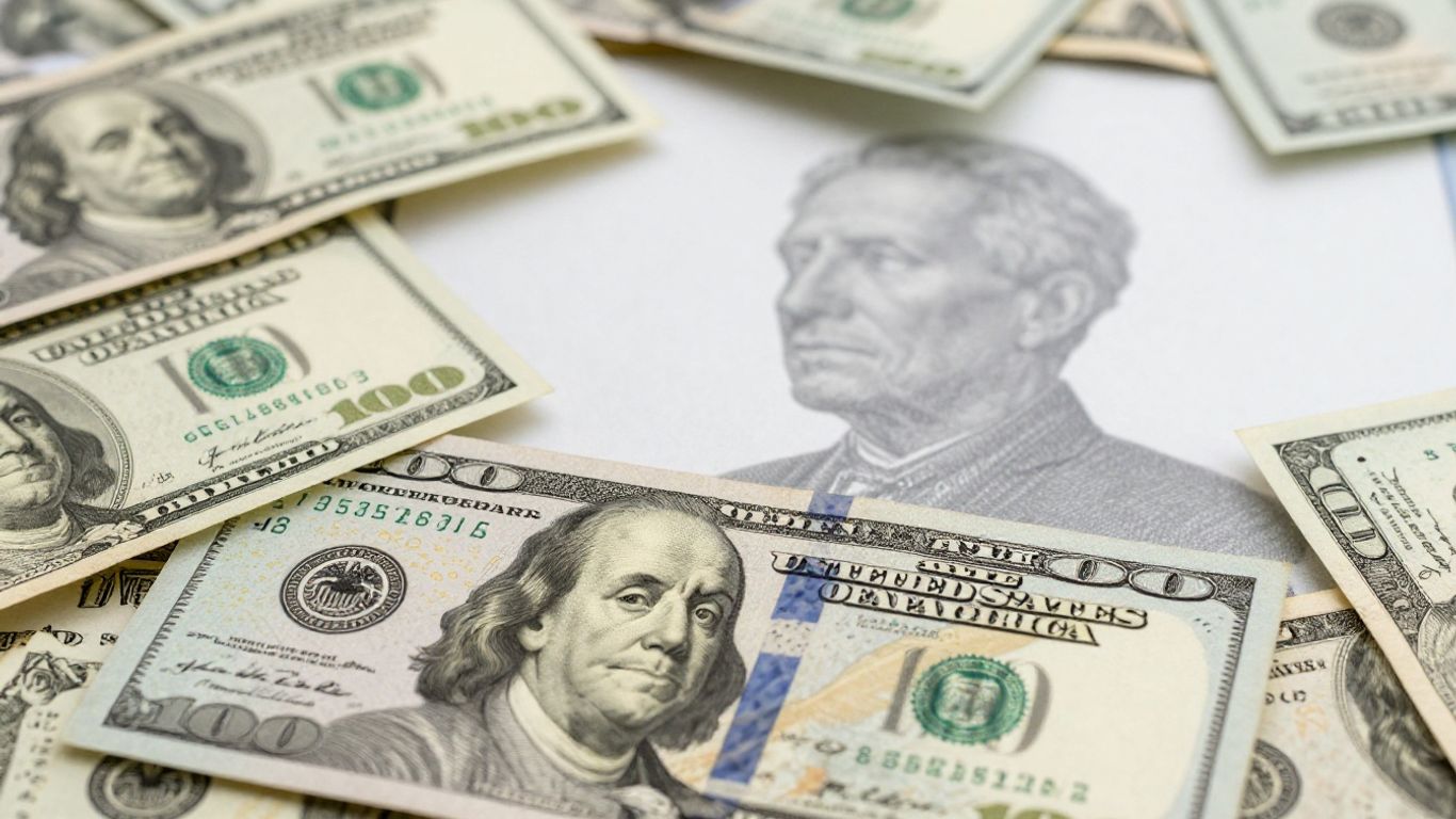 US dollar bills and an elderly silhouette.