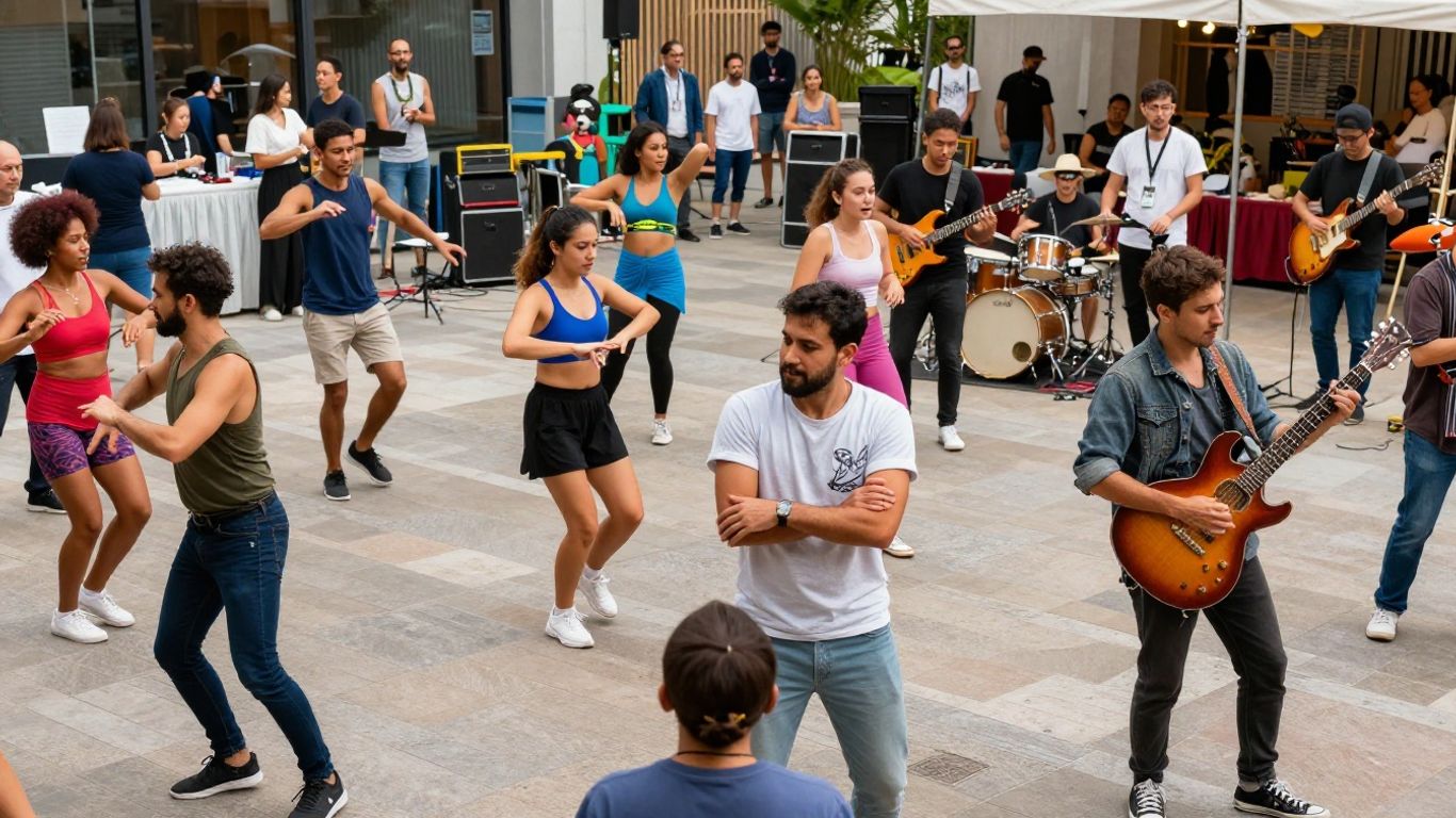 Dynamic blend of diverse creative activities in motion.