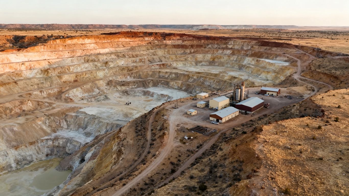 Uranium mine landscape with processing equipment
