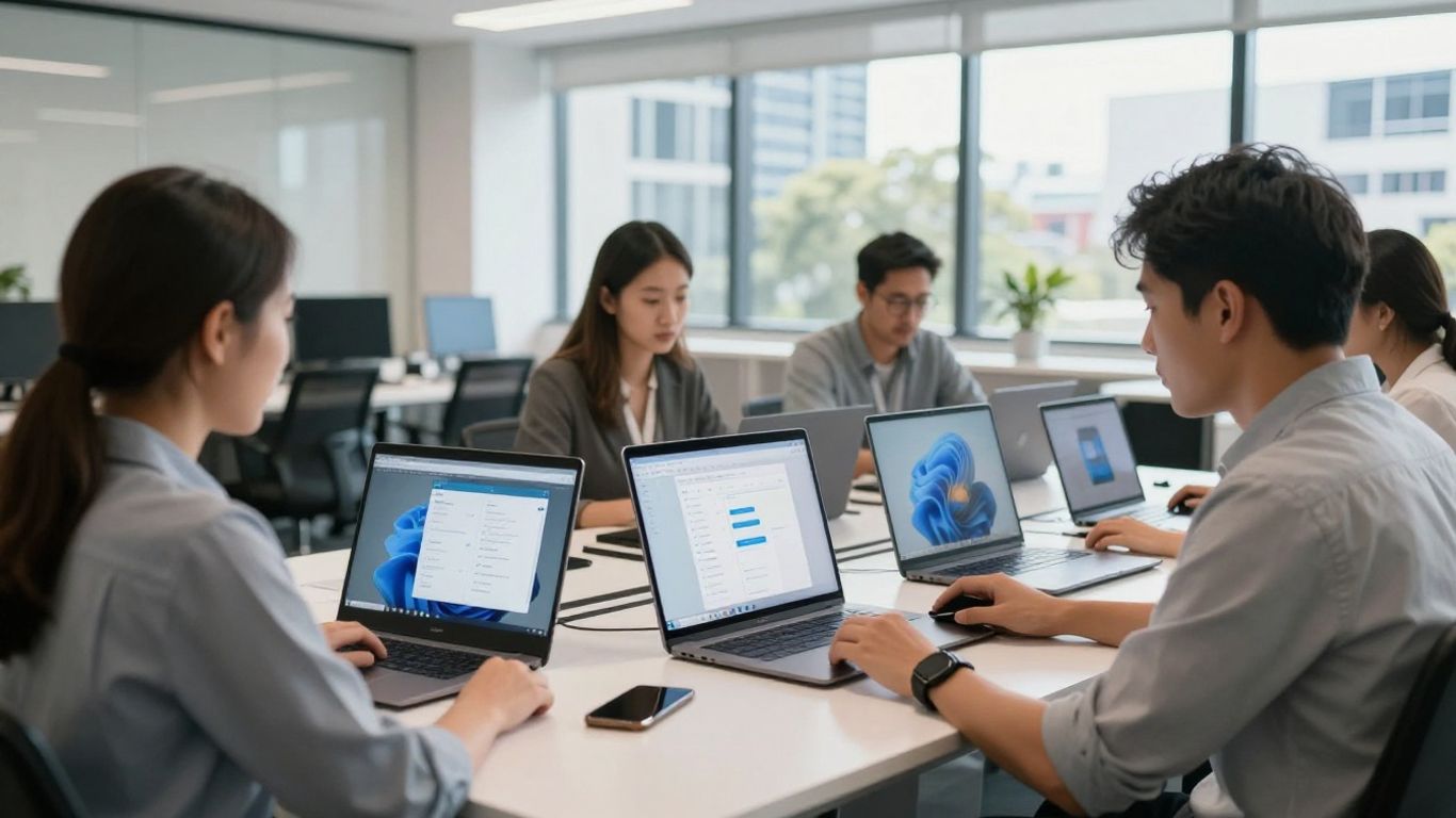Brisbane office with professionals using Microsoft 365 technology.