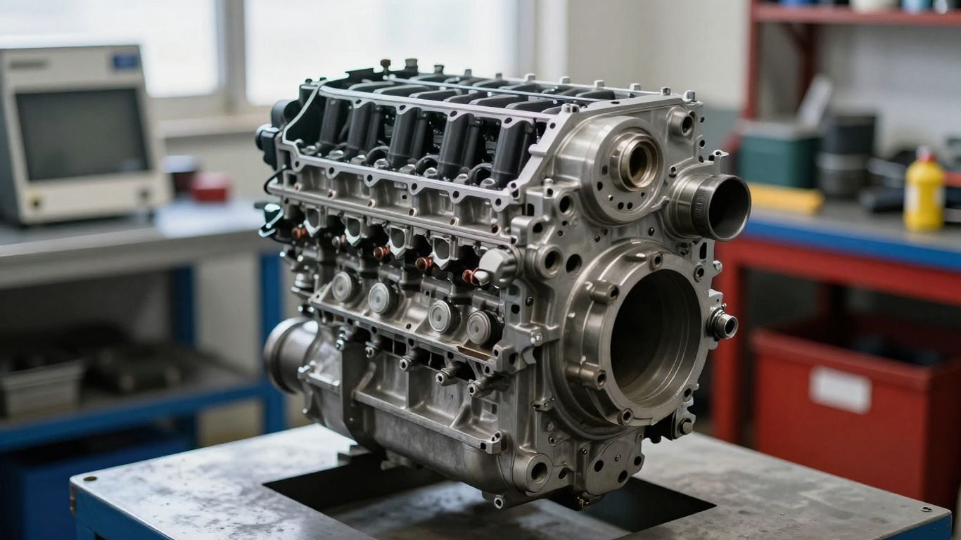 A professional mechanic examining a clean diesel motor