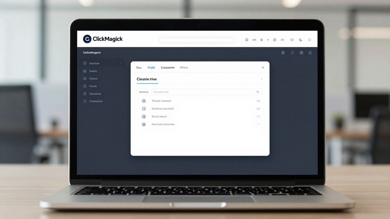 ClickMagick software interface on a laptop screen.