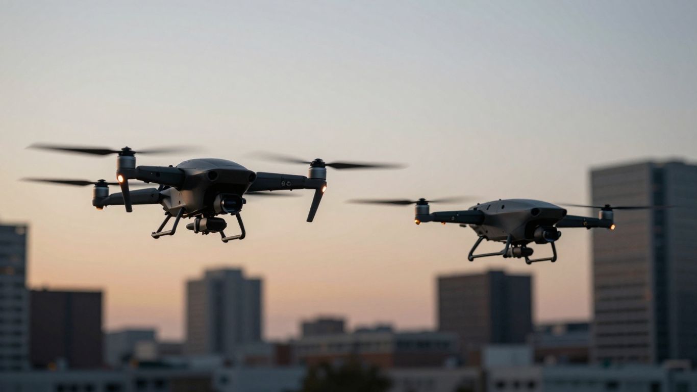 Two drones in a tense aerial standoff.