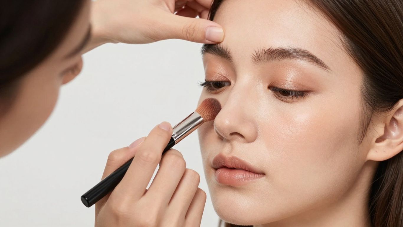 Applying blush, contour, and highlighter for a sculpted look.