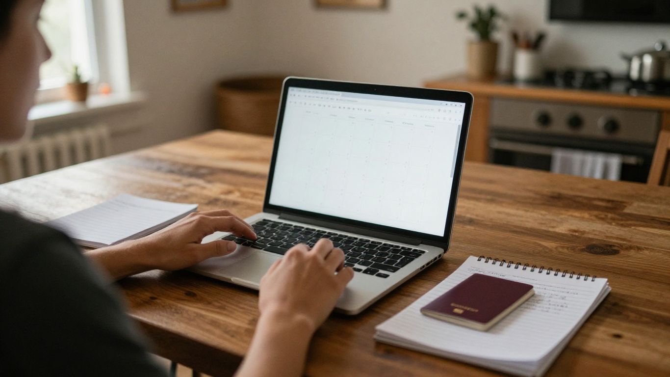 Traveler reviewing home exchange dates and costs