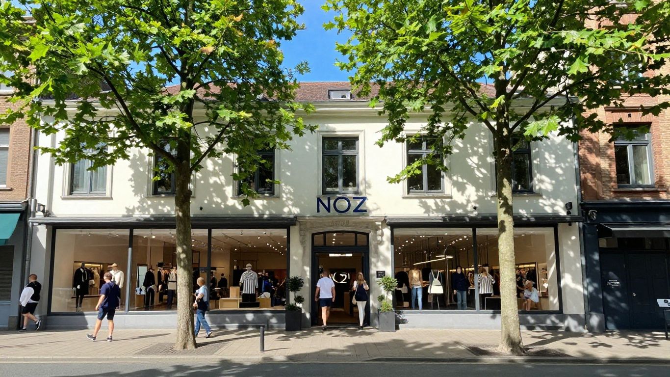 NOZ store exterior in Belgium with shoppers