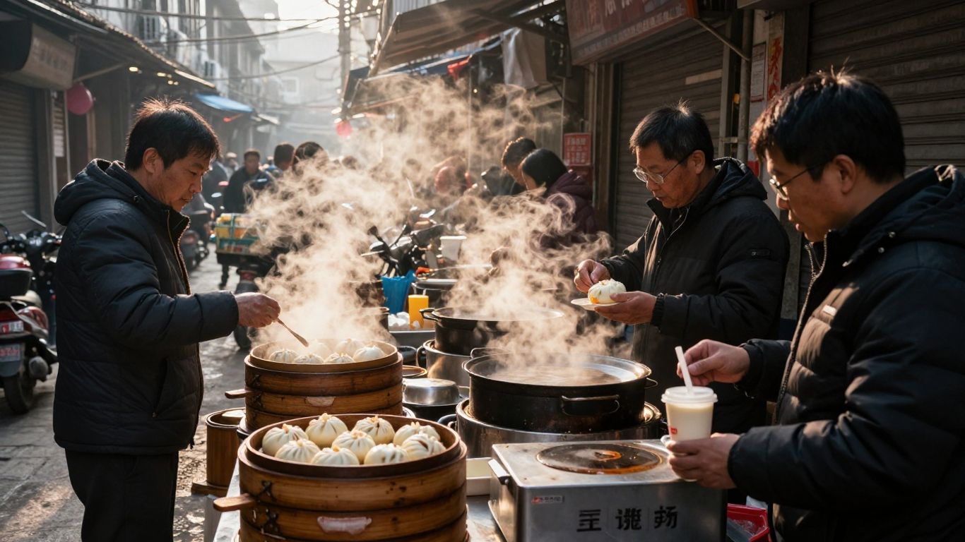 A busy Chinese street food stall