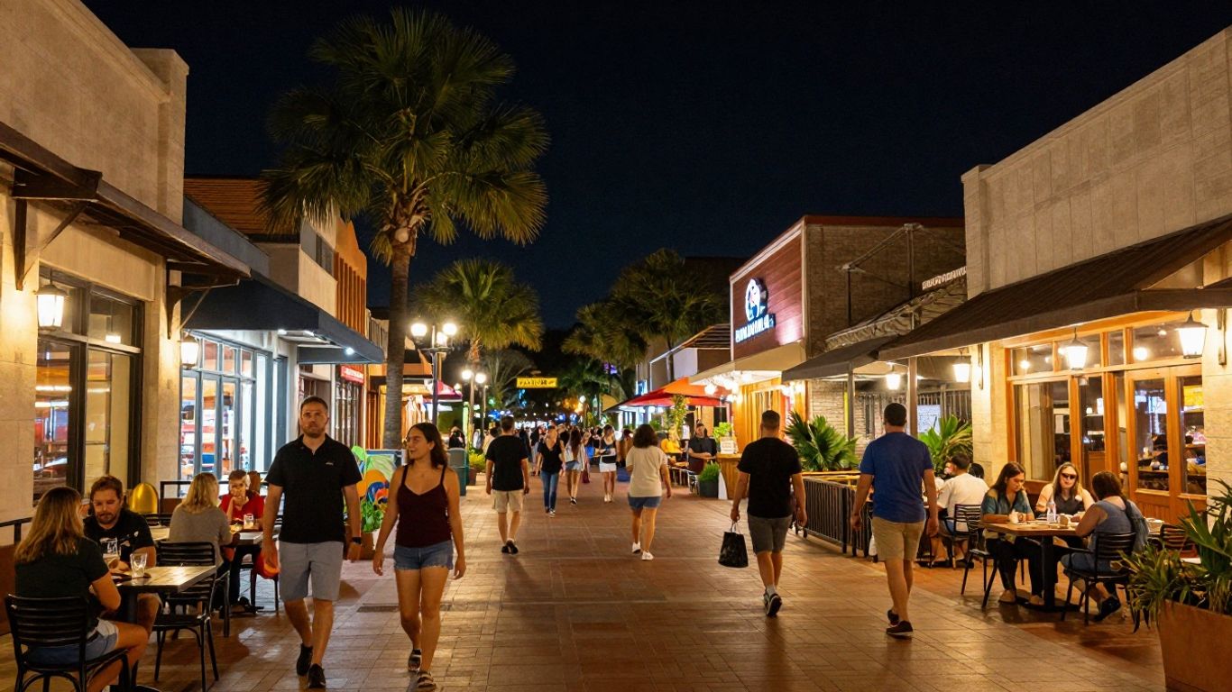 Nightlife street scene at The Domain, Austin