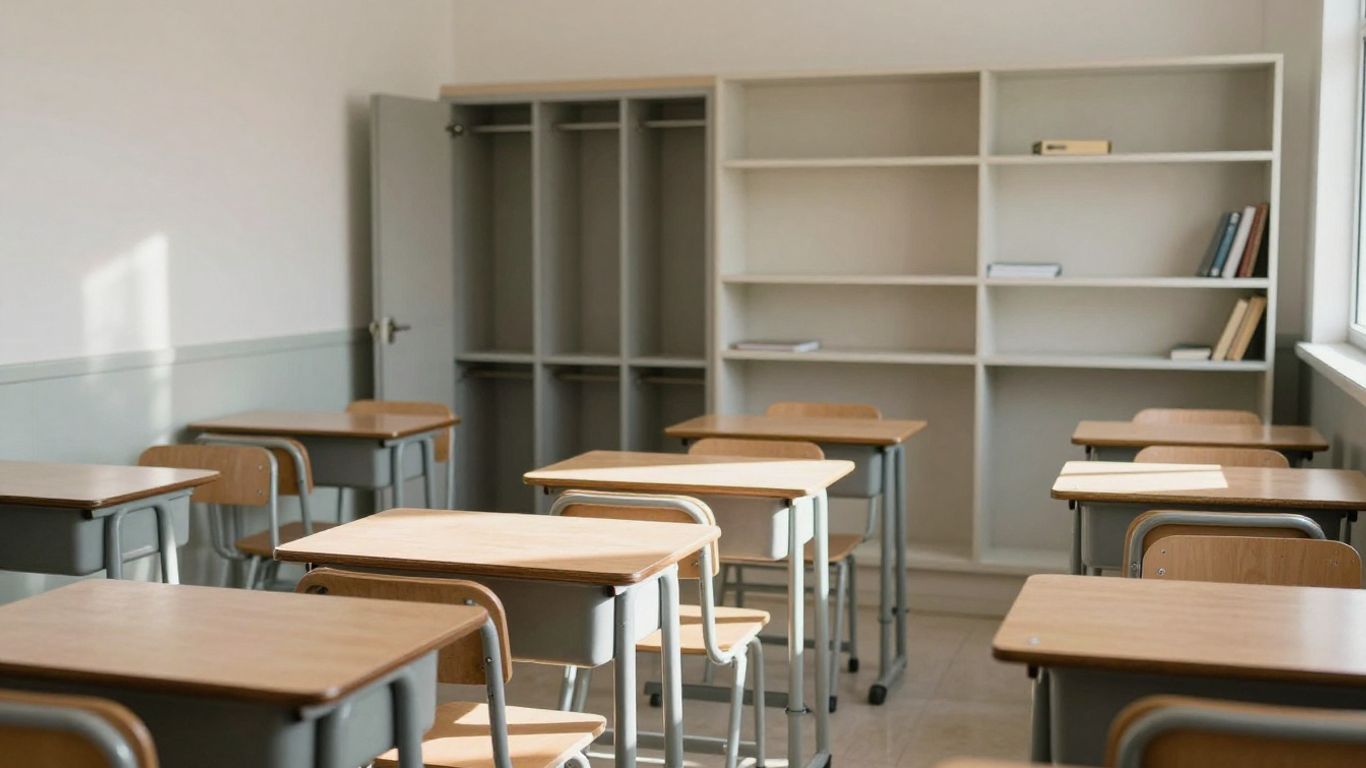School classroom and storage area, rodent-free.