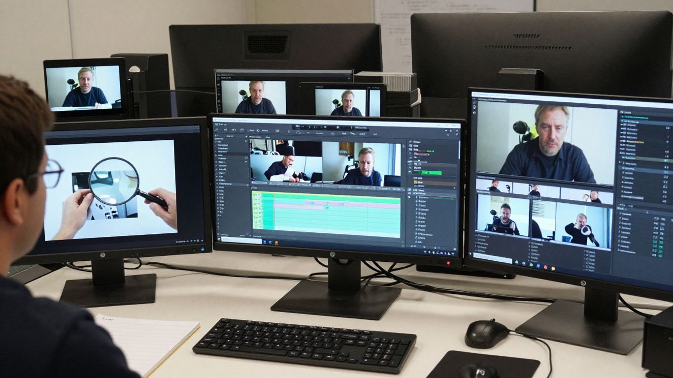 Analyst reviewing multiple video frames