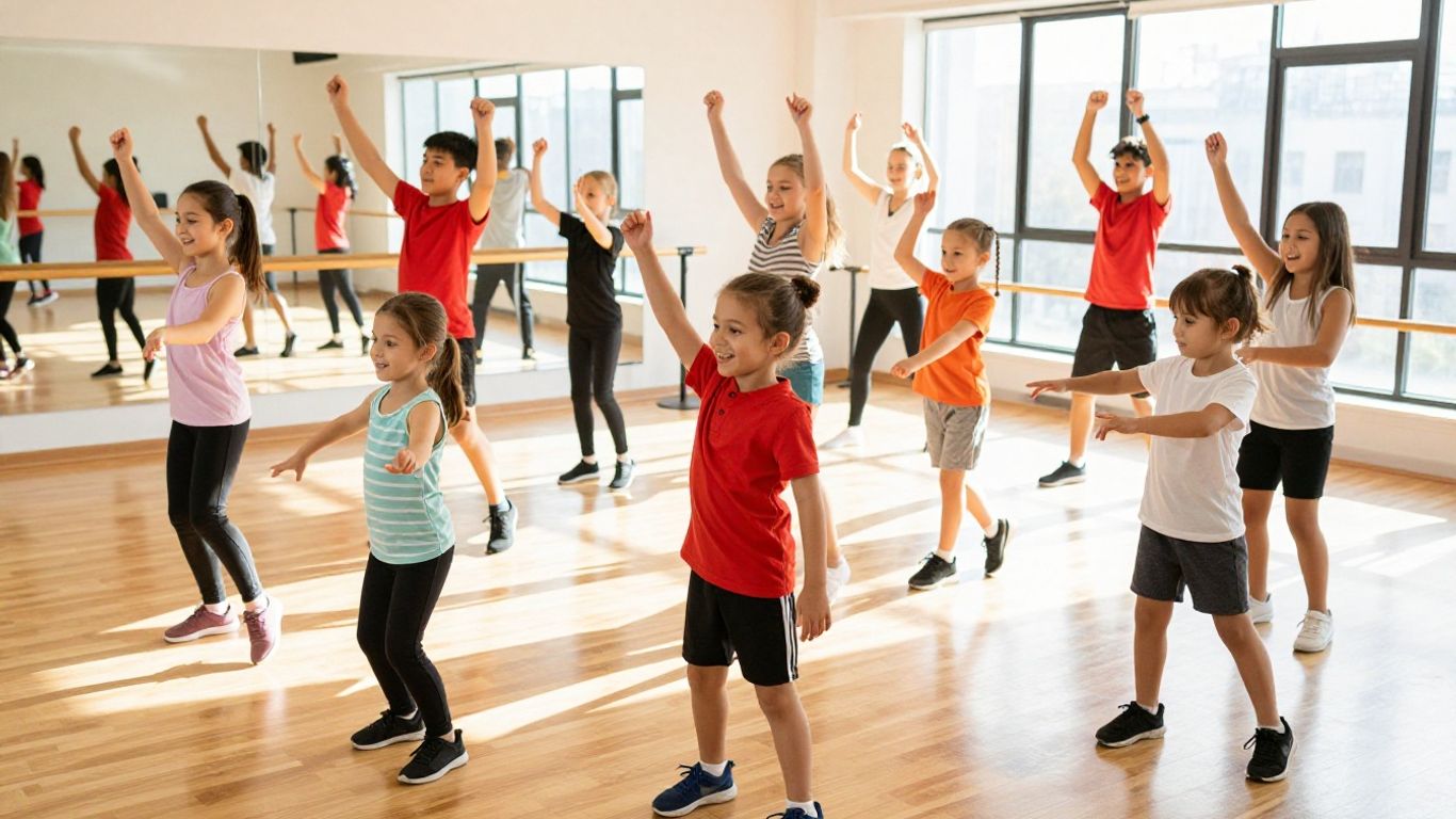 Children enjoying different dance classes in a studio.