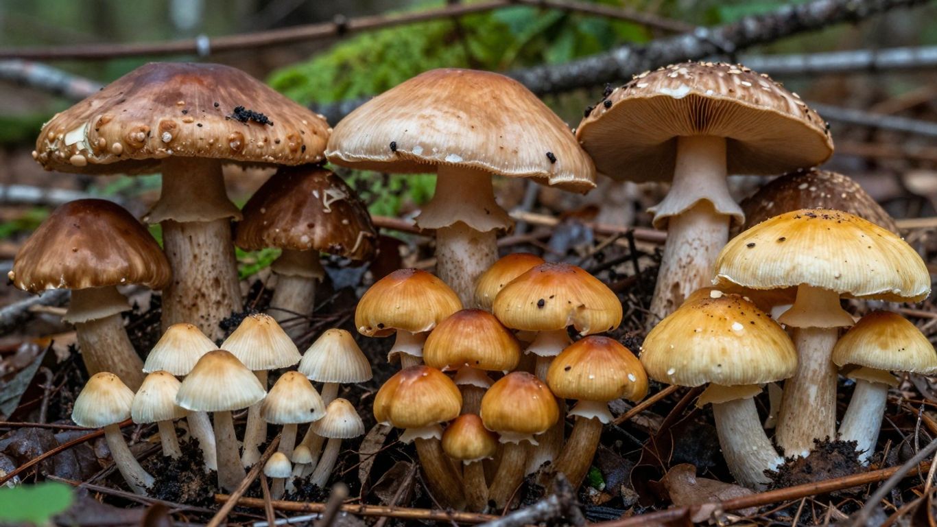 Verschiedene Pilze im Wald