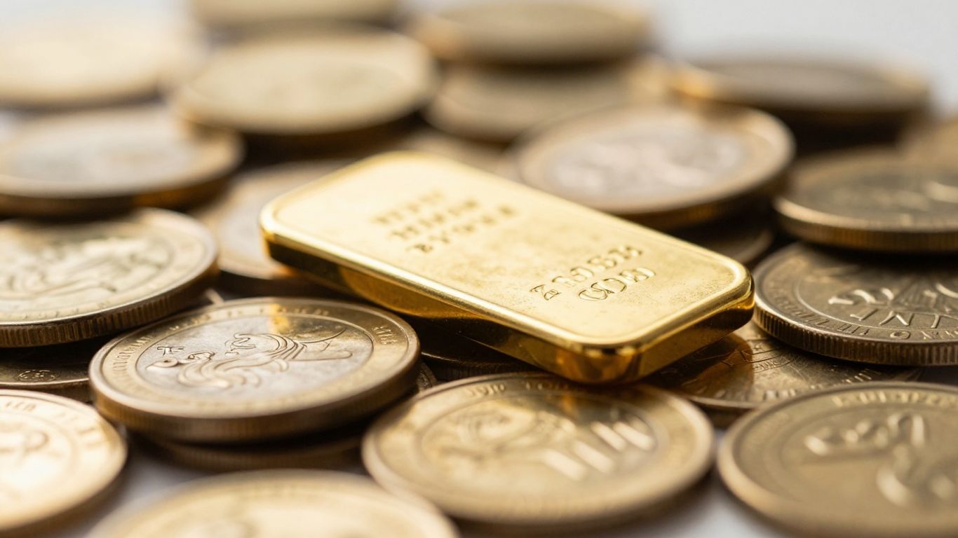 Lingot d'or et pièces d'or, symbole de valeur refuge.