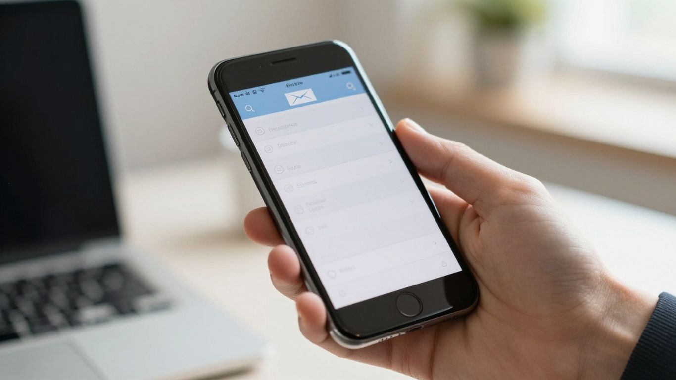 Hand holding smartphone with email on screen