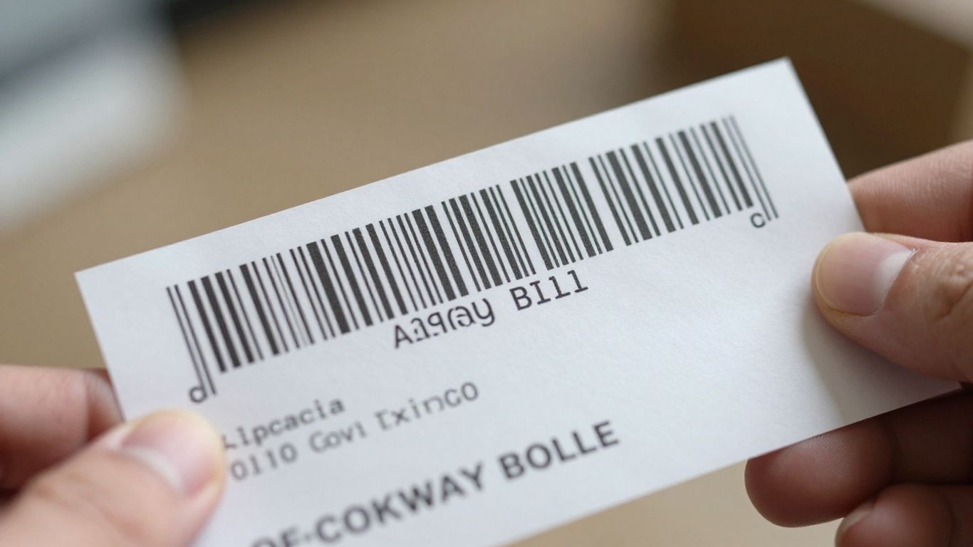 Hand holding shipping label with airway bill number