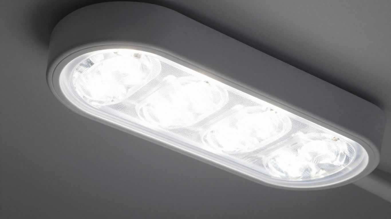 Advanced LED light fixture emitting precise white light.