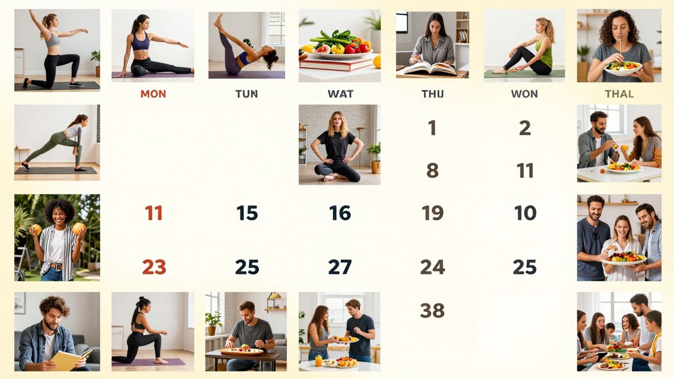 Weekly theme days calendar with activities and people.