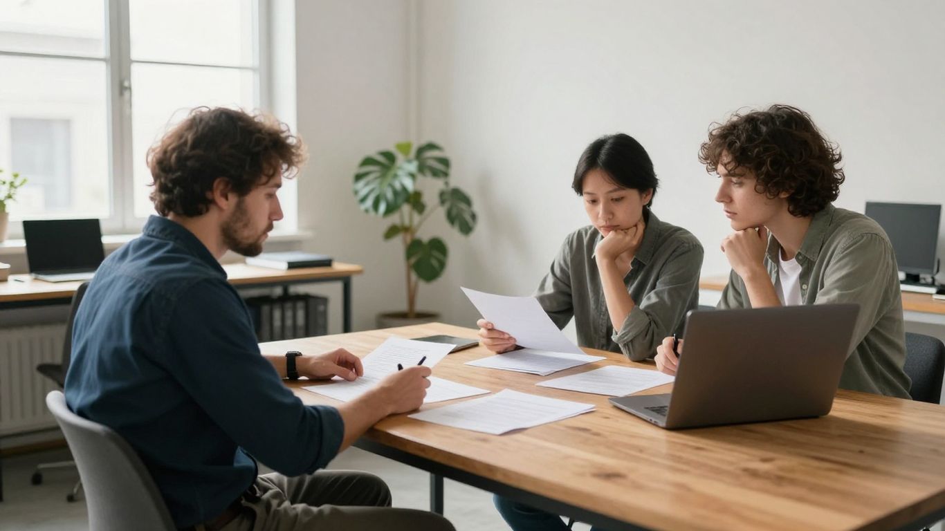Founder reviewing a revenue plan with a colleague