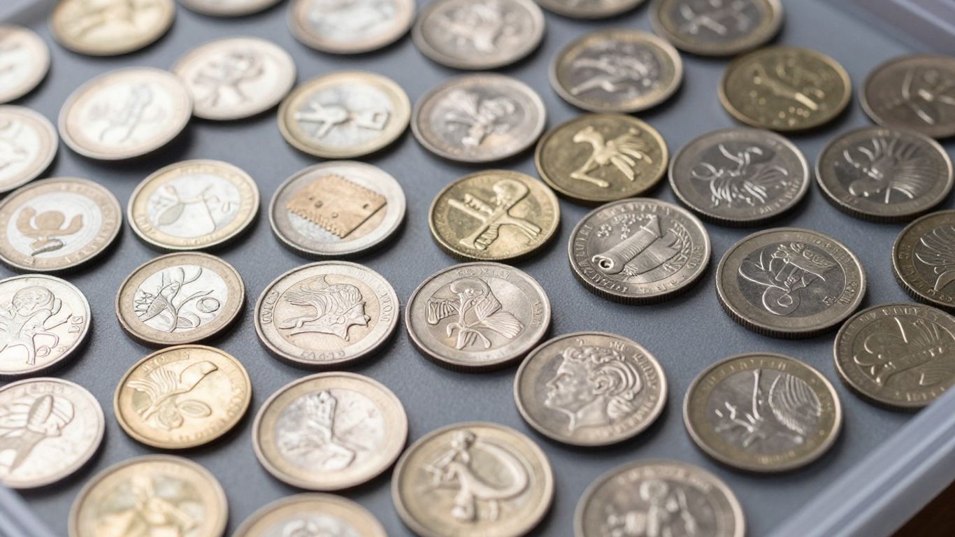 Organized coin collection with various denominations.