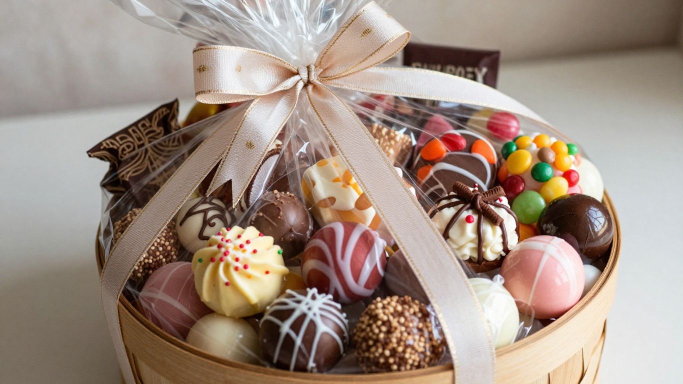 Canasta de dulces para regalo de embarazada.