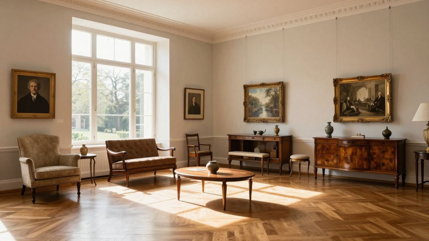 Bruun Rasmussen auktionshus interiør med kunst og møbler.