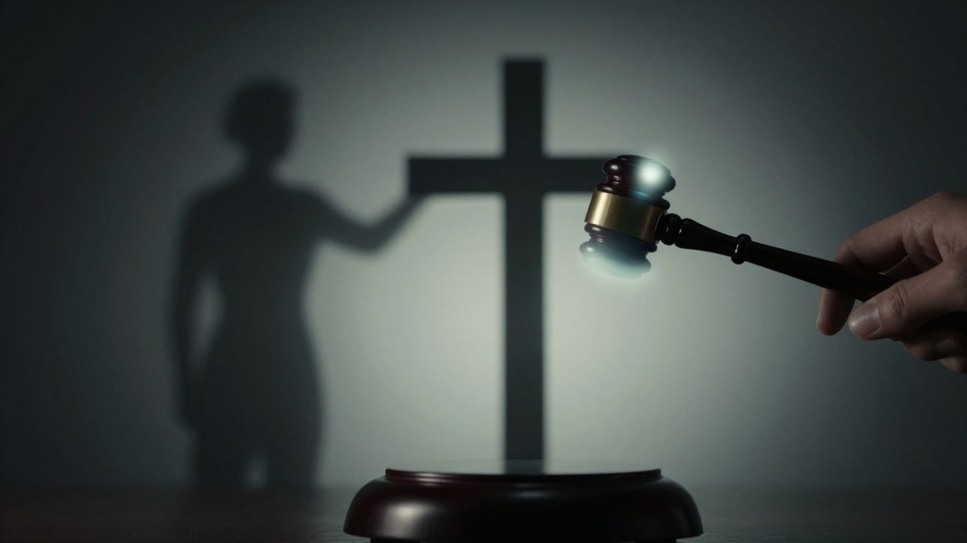Gavel striking medical cross, justice and protection.