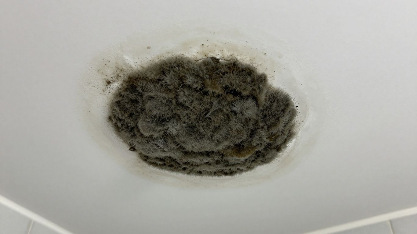 Black mold on a bathroom ceiling