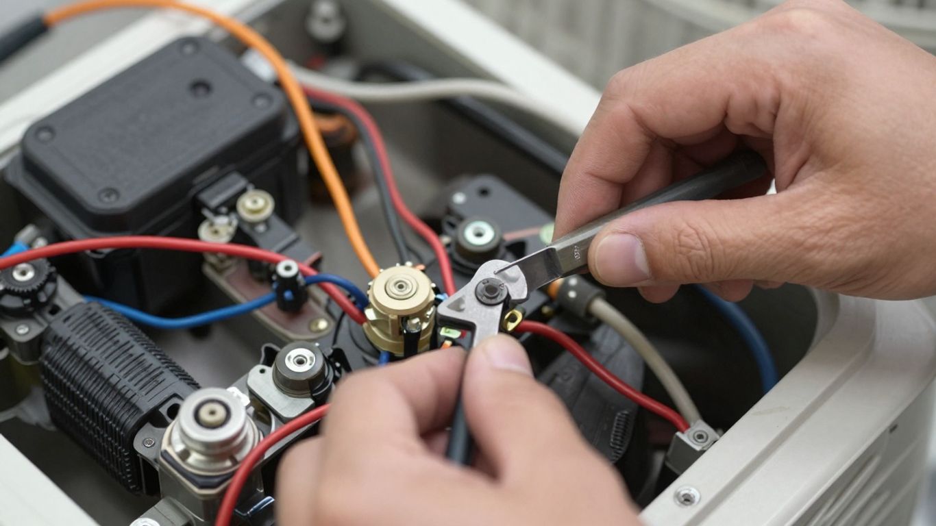 Technician repairing Bryant AC unit internals.