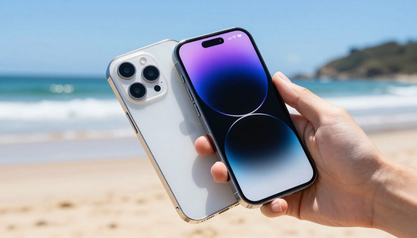 A person using an iPhone 17 Air in a waterproof case at the beach in Australia
