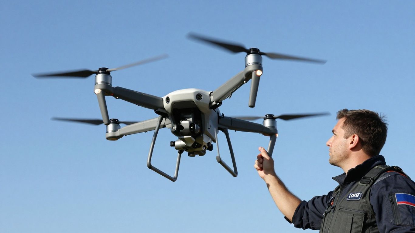 Drone pilot flying a professional drone in the sky.