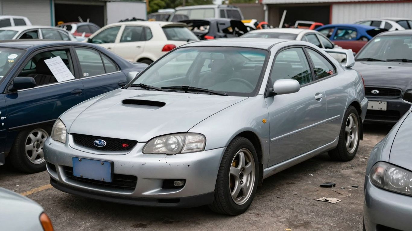 Subaru BRZ car parts at a wrecking yard.